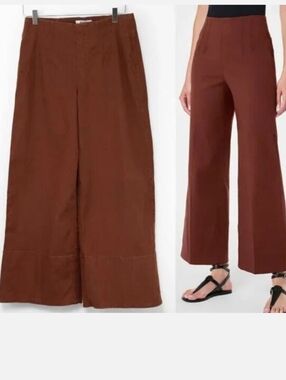 SPANX Stretch Twill Wide Leg Cropped Pant Hickory Women 2X High Rise Shaping